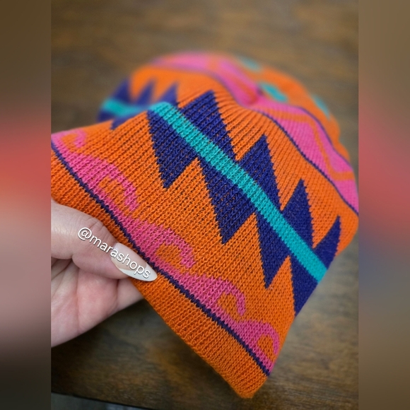 Patagonia Vtg 80s Geometric Shape Wool Fleece Beanie - Picture 3 of 3